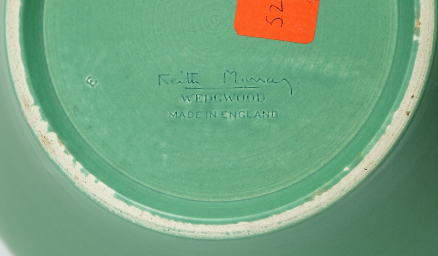 Keith Murray MC RDI FRIBA (New Zealand/British, 1892-1981) for Wedgwood: A matt green glazed angular vase